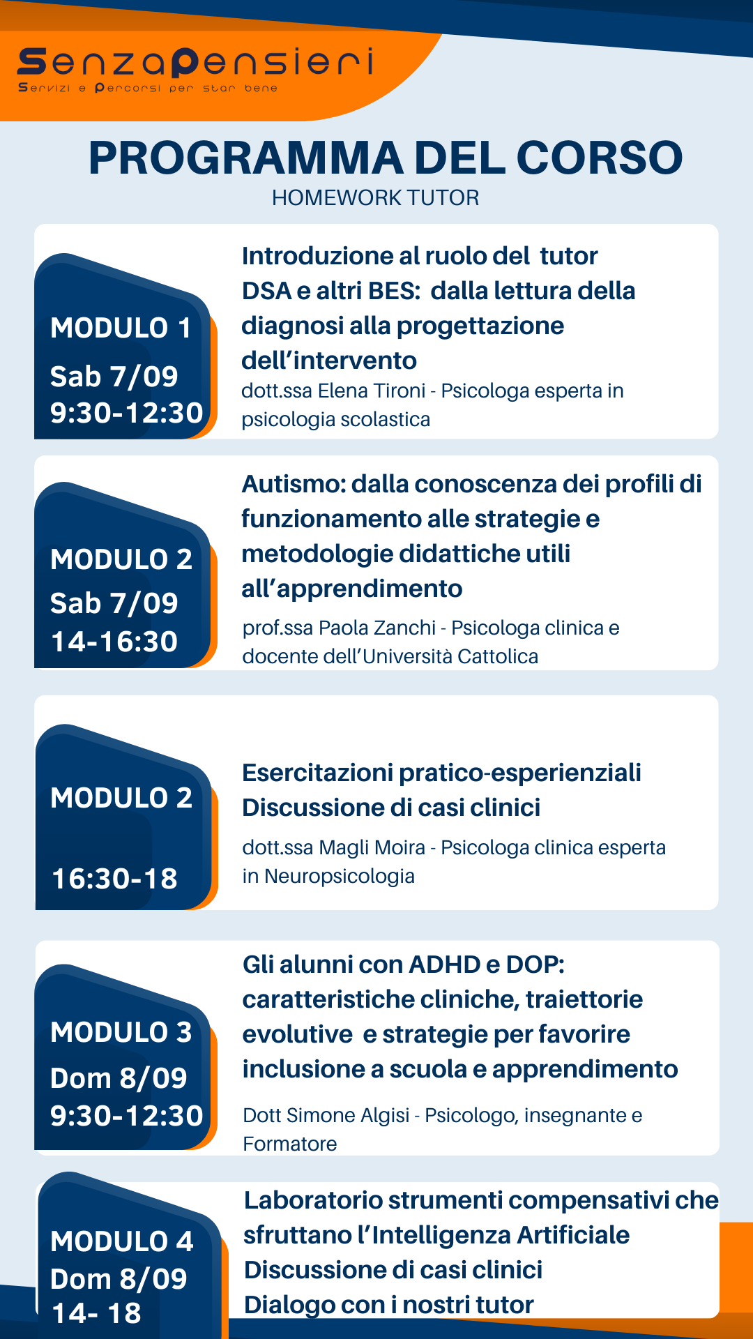 Programma del corso tutor